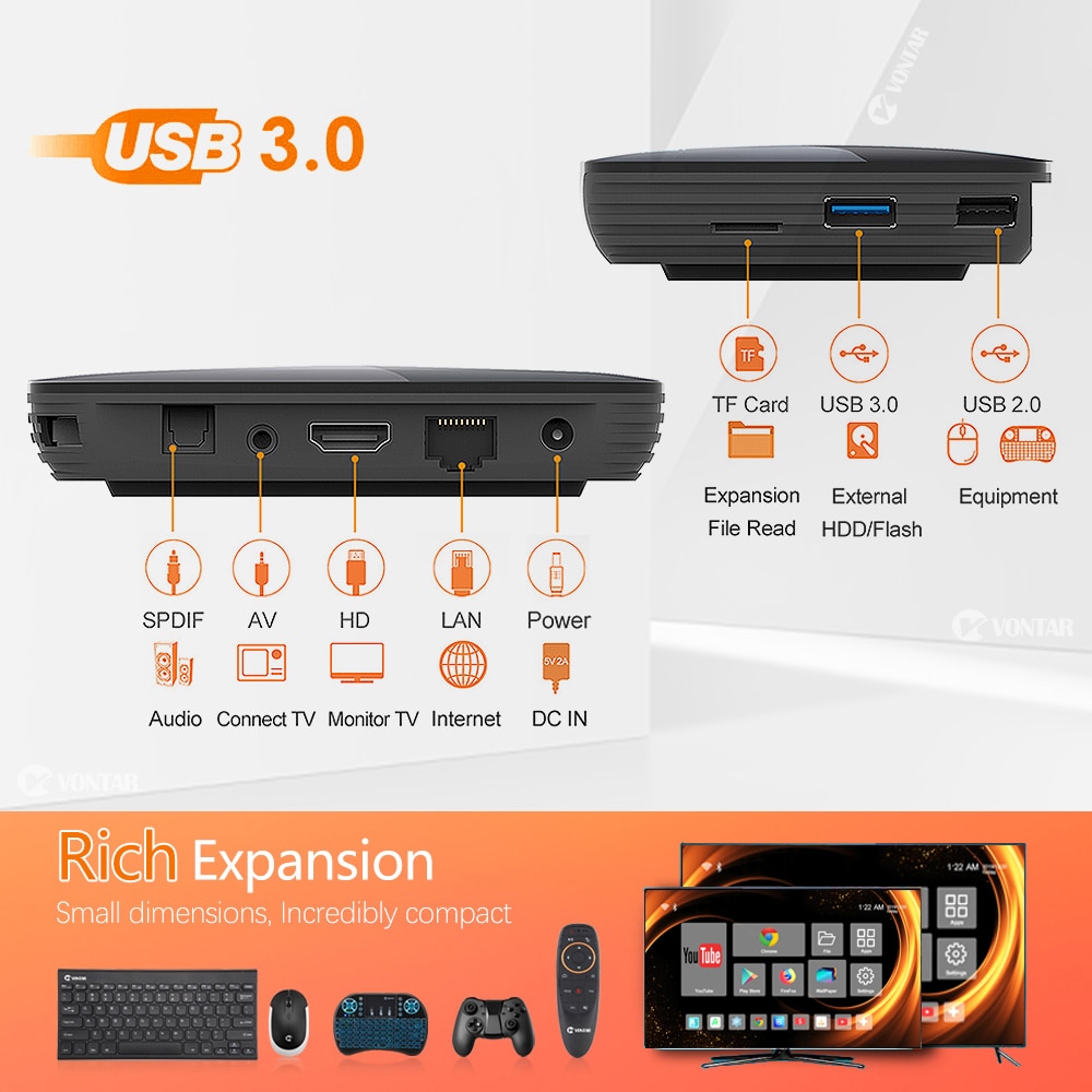 2020 VONTAR X3 4GB 128GB 8K TV BOX Android 9 Smart Android TVBOX 9.0 Amlogic S905X3 Wifi 1080P 4K décodeur 4GB 64GB 32GB